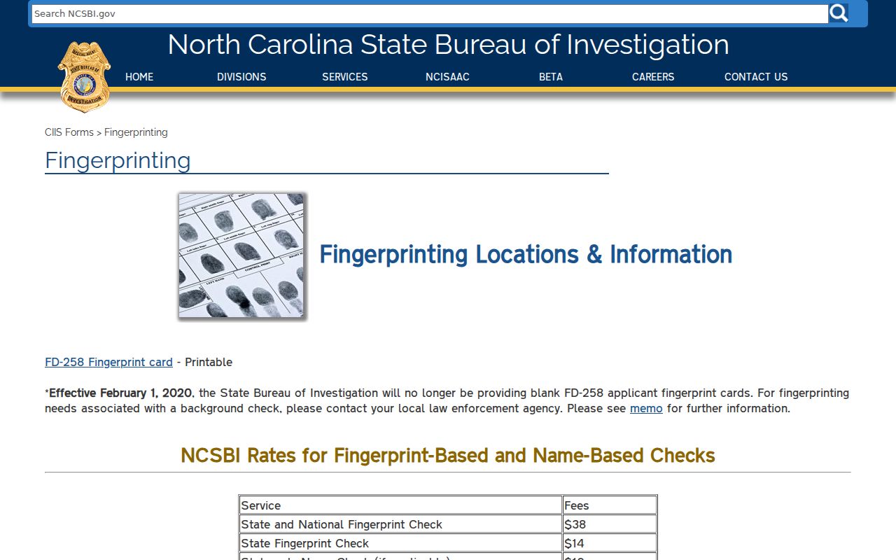 NCSBI fingerprint channel for Montgomery County arrest history