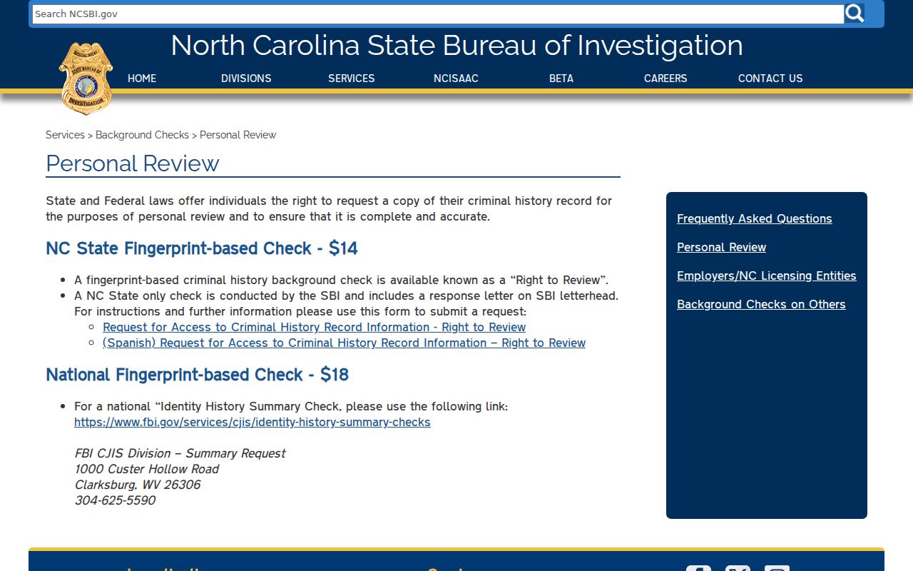 Montgomery County criminal history SBI Right to Review page