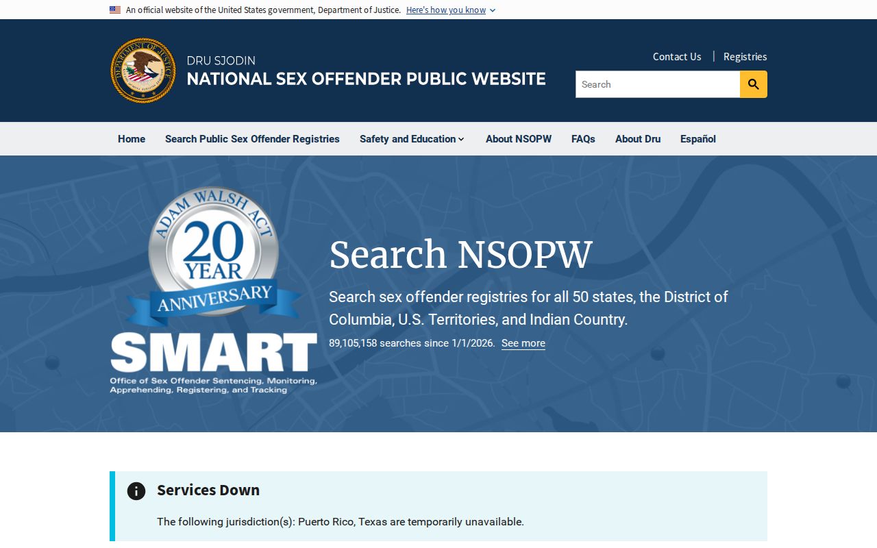 National registry search used with a Montgomery County sex offender check